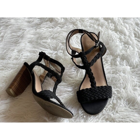 Brash Size 6 Black Braided Sandals Shoes Block High Heel Strappy - Picture 7 of 12